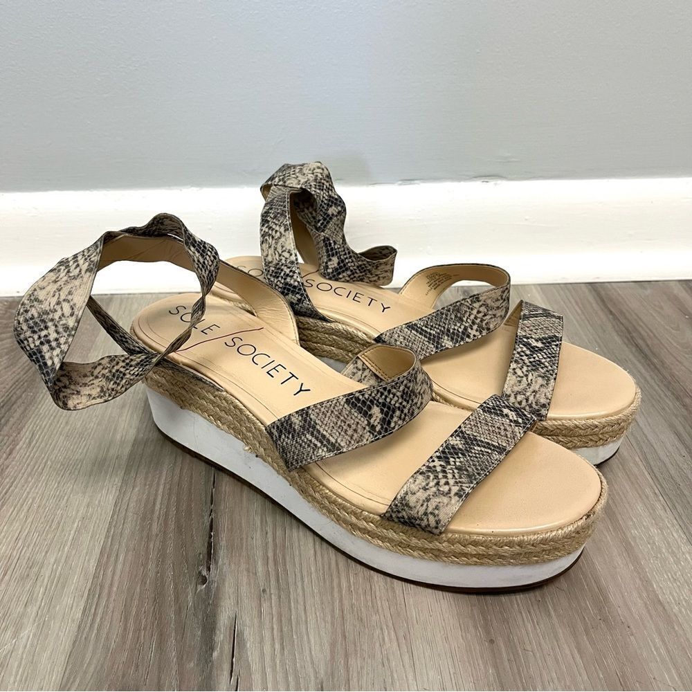 Sole Society Shoes Women's 10 Aven‎ Espadrille Snake Print Stretchy Strap Wedge